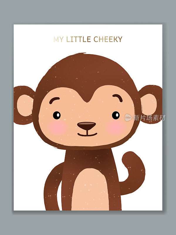 Vector Luxury Cartoon Animal Illustration Card Design for Birthday Celebration, Welcome, Event Invitation or Greeting. Cheeky Monkey.